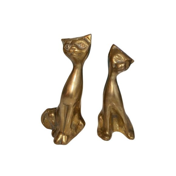 Vintage Mid Century Modern Stylized Cats Pair Size 6 Brass Taiwan - Picture 9 of 9